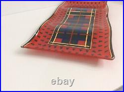 Vintage Retro Georges Briard 8 X 18 Glass Plaid Christmas Tree Serving Platter