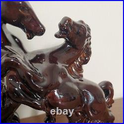 Vintage Retro Mid Century Ceramic Bronze Fighting Stallion HORSES BEAUTIFUL