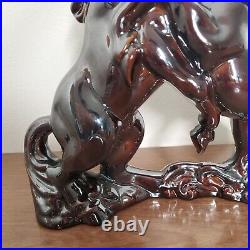 Vintage Retro Mid Century Ceramic Bronze Fighting Stallion HORSES BEAUTIFUL