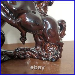 Vintage Retro Mid Century Ceramic Bronze Fighting Stallion HORSES BEAUTIFUL