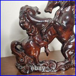 Vintage Retro Mid Century Ceramic Bronze Fighting Stallion HORSES BEAUTIFUL