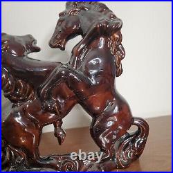 Vintage Retro Mid Century Ceramic Bronze Fighting Stallion HORSES BEAUTIFUL