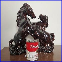 Vintage Retro Mid Century Ceramic Bronze Fighting Stallion HORSES BEAUTIFUL