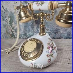 Vintage Retro Royal Albert Telephone, Moss Rose Pattern, With a Rotary Dial