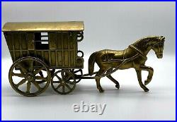 Vintage Retro Solid Brass Horse and Carriage Figure Desk Ornament Collectible