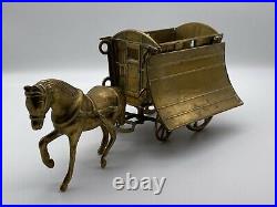 Vintage Retro Solid Brass Horse and Carriage Figure Desk Ornament Collectible