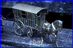 Vintage Retro Solid Brass Horse and Carriage Figure Desk Ornament Collectible