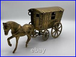 Vintage Retro Solid Brass Horse and Carriage Figure Desk Ornament Collectible