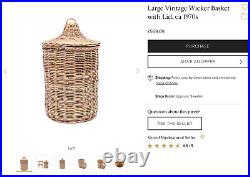 Vintage Retro Wicker Round Basket or Laundry Basket with Lid ca 19 70/80's