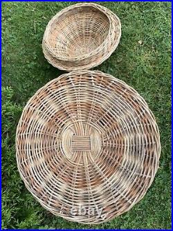 Vintage Retro Wicker Round Basket or Laundry Basket with Lid ca 19 70/80's