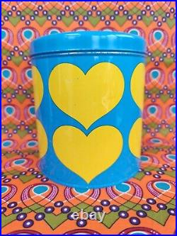 Vintage Retro turquoise yellow hearts Laurids Lonborg Lena Al Eklund tin DENMARK