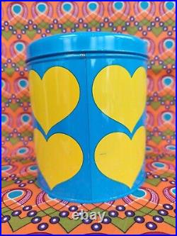 Vintage Retro turquoise yellow hearts Laurids Lonborg Lena Al Eklund tin DENMARK