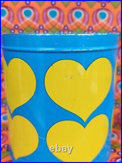 Vintage Retro turquoise yellow hearts Laurids Lonborg Lena Al Eklund tin DENMARK