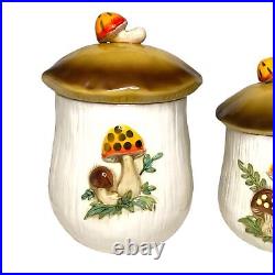 Vintage Sears & Roebuck Co Merry Mushroom 5 Piece Canister & Napkin Holder Set