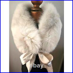 Vintage St. John Collection 100% Real Fox Fur Stole Shrug Satin Tie Size P/S EUC