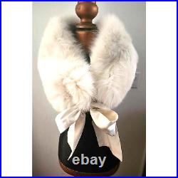 Vintage St. John Collection 100% Real Fox Fur Stole Shrug Satin Tie Size P/S EUC