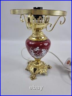 Vintage retro red gold table lamp cupid greece pattern apx 8 tall