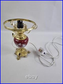 Vintage retro red gold table lamp cupid greece pattern apx 8 tall