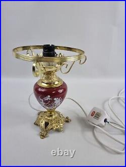 Vintage retro red gold table lamp cupid greece pattern apx 8 tall