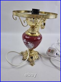 Vintage retro red gold table lamp cupid greece pattern apx 8 tall