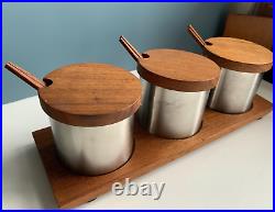 Vtg 1960s mid century Teak SNACK SET container plate OMC retro mcm Otagiri Japan