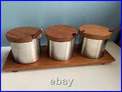 Vtg 1960s mid century Teak SNACK SET container plate OMC retro mcm Otagiri Japan