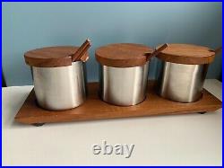 Vtg 1960s mid century Teak SNACK SET container plate OMC retro mcm Otagiri Japan