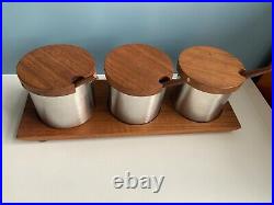 Vtg 1960s mid century Teak SNACK SET container plate OMC retro mcm Otagiri Japan