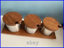 Vtg 1960s mid century Teak SNACK SET container plate OMC retro mcm Otagiri Japan