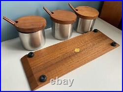 Vtg 1960s mid century Teak SNACK SET container plate OMC retro mcm Otagiri Japan