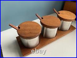 Vtg 1960s mid century Teak SNACK SET container plate OMC retro mcm Otagiri Japan