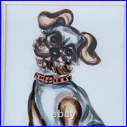 YORKSHIRE TERRIER Picture Beccafichui KITSCH 1960'FRAMED GLASS ART PICTURE